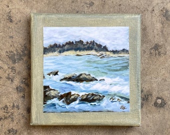 Mini Painting, Art Print, Seascape, Ocean, Coastal Print on Canvas, Artprint, 4" x 4" Print on Canvas