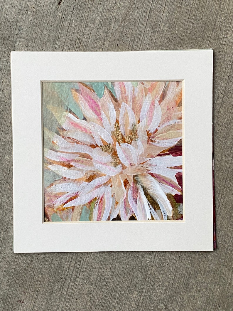 Framed Original Mini Painting, Cafe au Lait Dahlia, Small Artwork, Mixed Media, Works on Paper, 6 x 6 image 2