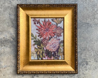 Acrylic Painting of Dahlia Flowers, Hand Painted Original, "Firelight Floral", 8" x 10"