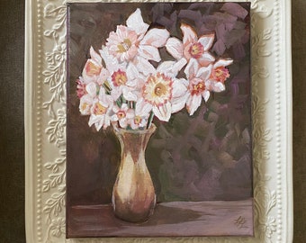 Original Daffodils Painting, Acrylic on Canvas, 8” x 10”