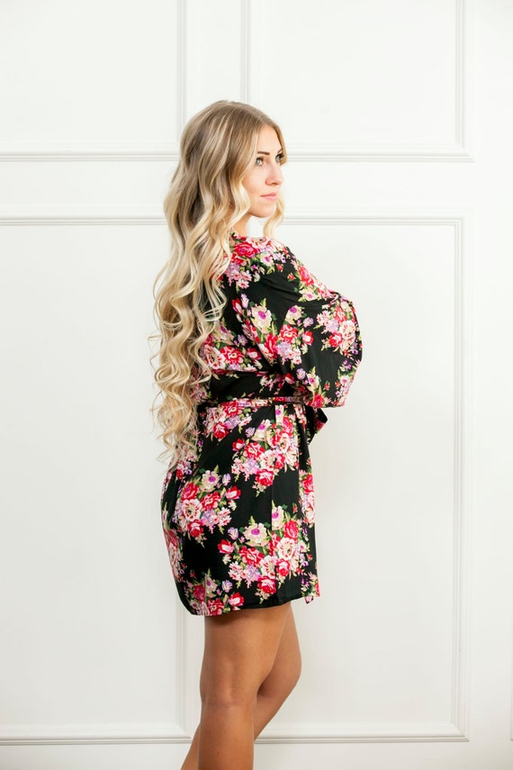 Black Floral Robe Handmade Bridesmaid Floral Robe Delivery Etsy
