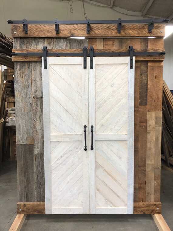 Whitewashed Solid Cypress Sliding Chevron Barn Doors Built To Etsy
