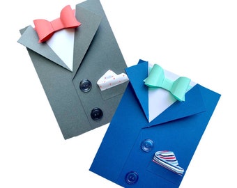 Classic Suit and Bowtie Card (3D card, tuxedo card, handmade card, gifts for him, father's day card, groomsmen gift, wedding card)