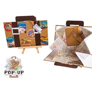 Carte Valise vintage (Carte Pop up, personnalisable, carte vintage, cadeau anniversaire, cadeau noël, cadeau voyage)