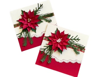 Poinsettia Christmas Card (Poinsettia card, handmade Christmas card, greeting card, holiday card)