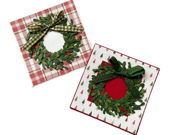 3D Weihnachtskranz: Handgemachte Feiertagsgruß, personalisierte Weihnachtskarte, geschichteter Papierkranz, benutzerdefinierte Feiertagsbotschaft