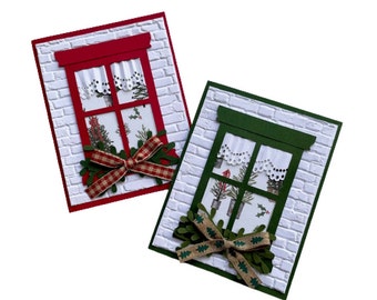 Cozy Christmas Window Card (Embossed cards, christmas cards, holiday cards, greeting cards, handmade)