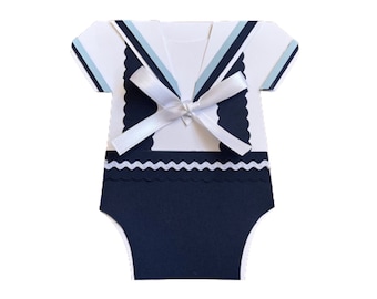 Sailor Suit Onesie Baby Card (customizable, baby shower card, birth announcement, baby boy card, baby girl card)