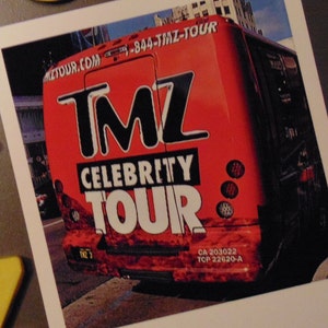 TMZ Tour Bus Fridge MAGNET Celebrity TV Gossip Tabloid News Instant Camera Photo Style Hollywood California Souvenir