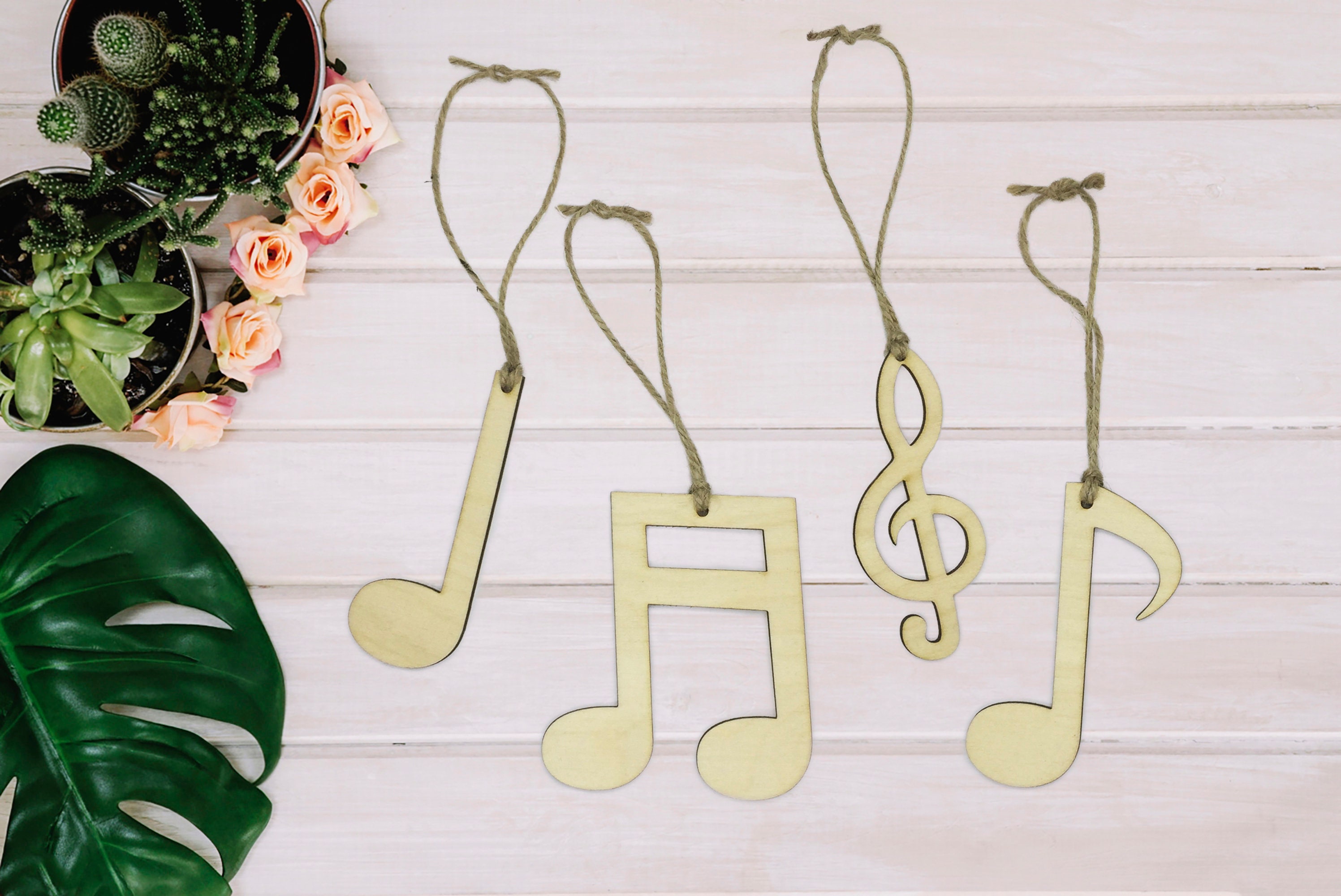 4 Wooden Hanging Music Notes Music Christmas Decorations