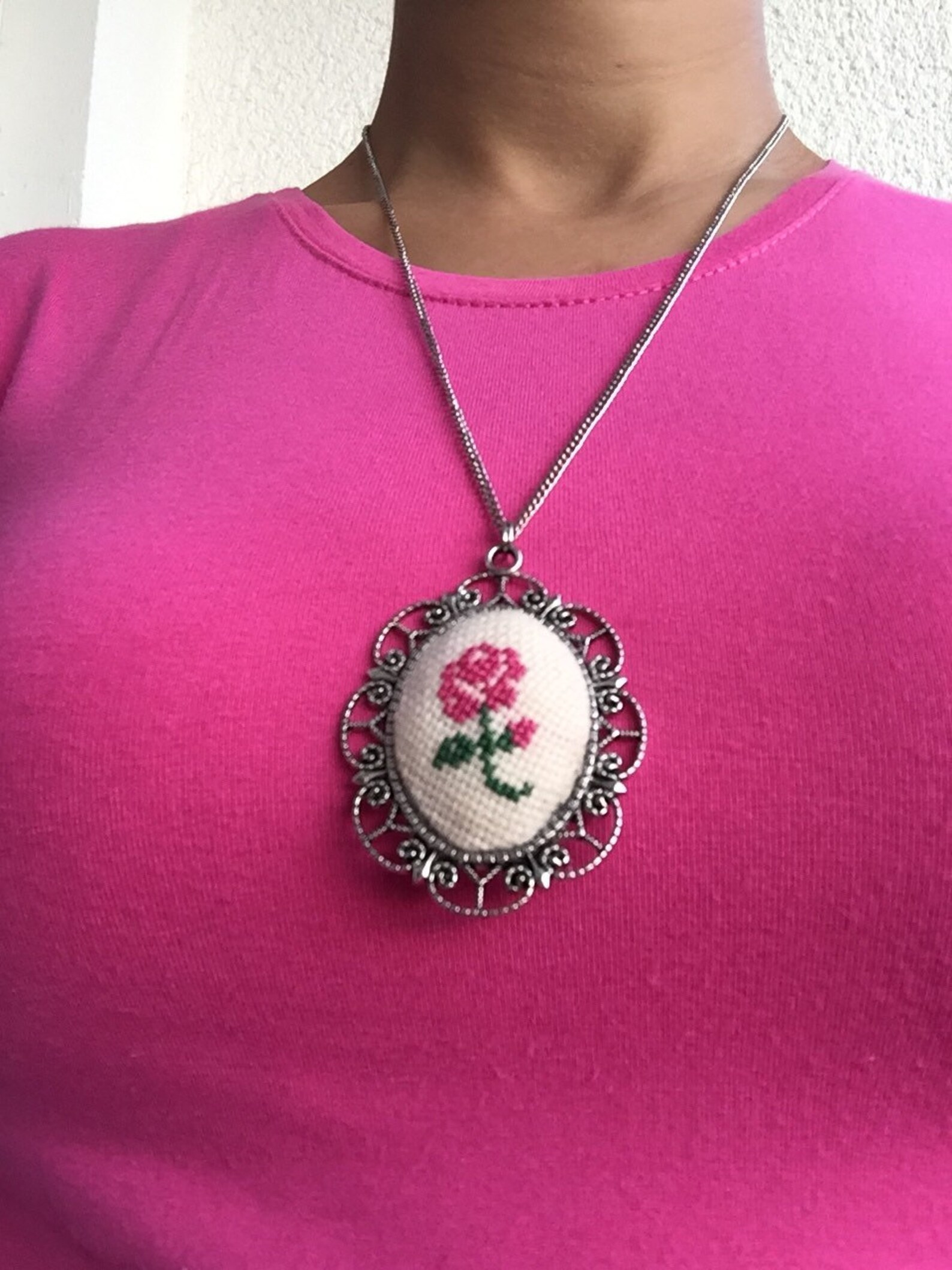 Cross Stitch Necklace Cross Stitch Pendant Necklace Cross Etsy