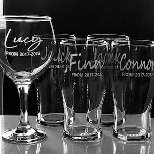 Personalised Prom Glass - Large Wine Glass, Pint Glass, Gin Glass, Hi-Ball, Small wine glass