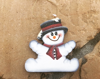Wood holiday snowman ornament - Julian's 1st Xmas 2020