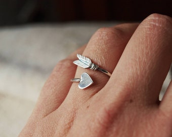 925 silver heart arrow ring, dart ring
