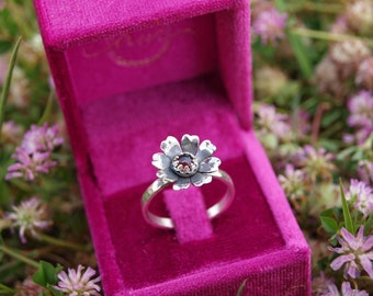 Pink Margherita ring - floral ring with tourmaline