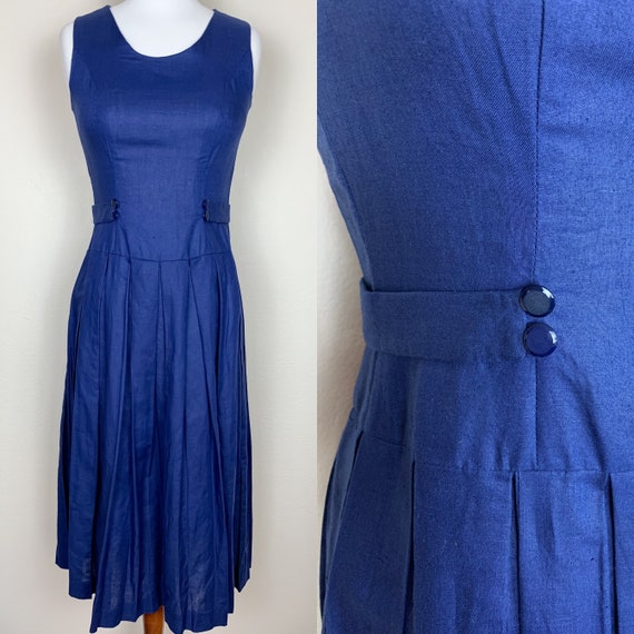 1950s/60s Navy Cotton Day Dress - image 1