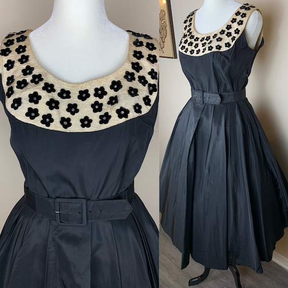 1950s Mad Men Cocktail Dress || 50s Little Black … - image 1