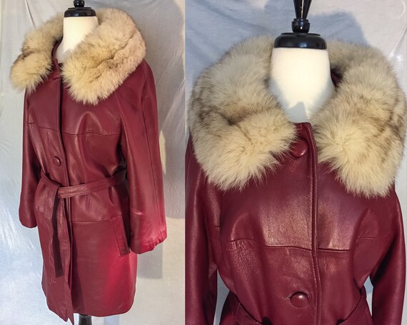 1960s Fur Collar Leather Coat || Mid-century Fur C