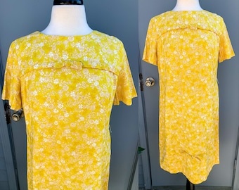 Vibrant Yellow 1960s Floral Shift Dress || 60s Summer Day Dress