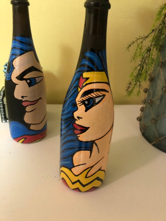 Wonder Woman Hand Painted Wine Bottle Etsy