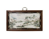 Chinese Rectangular Wood Porcelain Water Mountain Scenery Wall Plaque cs4511E