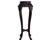 Chinese Red Brown Mahogany Mother of Peal Round Curved Legs Pedestal Stand cs5256E