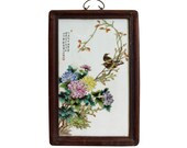 Chinese Rectangular Rosewood Porcelain Flower Birds Scenery Wall Plaque cs4146E