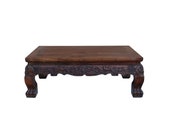 Brown Rosewood Oriental Flower Carving Rectangular Display Table Stand cs4814E