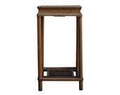 Chinese Square Distressed Light Brown Wood Pedestal Plant Stand Table cs4221E