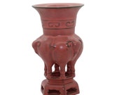 Chinese Oriental Ceramic 3 Rams Shape Crackle Pattern Pink Vase cs4858E