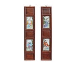 Chinese Vintage Pair Porcelain Wood Wall Panels Art cs4273E