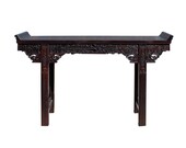 Chinese Brown Huali Rosewood Point Edge Relief Carving Altar Table cs3969E