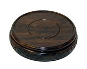 Quality Mid Size-C Round Shape Carved Dragon Solid Rosewood Display Stand n335E