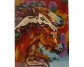 Chinese Porcelain 3 Horse Heads Wall Hanging Art cs262E