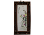 Vintage Chinese Wood Frame Porcelain Flower Birds Scenery Wall Plaque Panel cs5061E