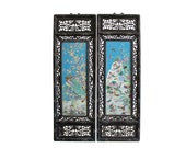 Pair Carved Chinese Huali Turquoise Blue Porcelain Scenery Wall Panels cs4379E