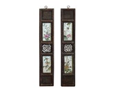 Chinese Vintage Pair Porcelain Wood Wall Panels Art cs4317E