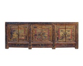 Chinese Distressed Brown Graphic Scenery Sideboard Cabinet cs5918E
