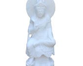 Chinese White Marble Stone Sitting Kwan Yin Tara Bodhisattva Statue cs3308E