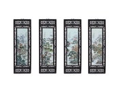 4 Porcelain Water Mountain Wood Frame Screen Wall Panel Headboard Set cs4969E
