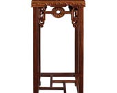 Chinese Medium Brown Wood Square Pedestal Plant Stand Table cs3260E