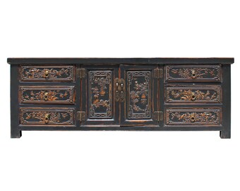 Chinese White Wash Wood Grain Finish Sideboard Credenza Cabinet