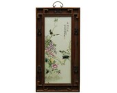 Vintage Chinese Wood Frame Porcelain Flower Birds Scenery Wall Plaque Panel cs5062E