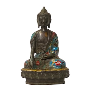 Chinese Metal Blue Enamel Cloisonné Sitting Meditation Buddha Statue ws1407E