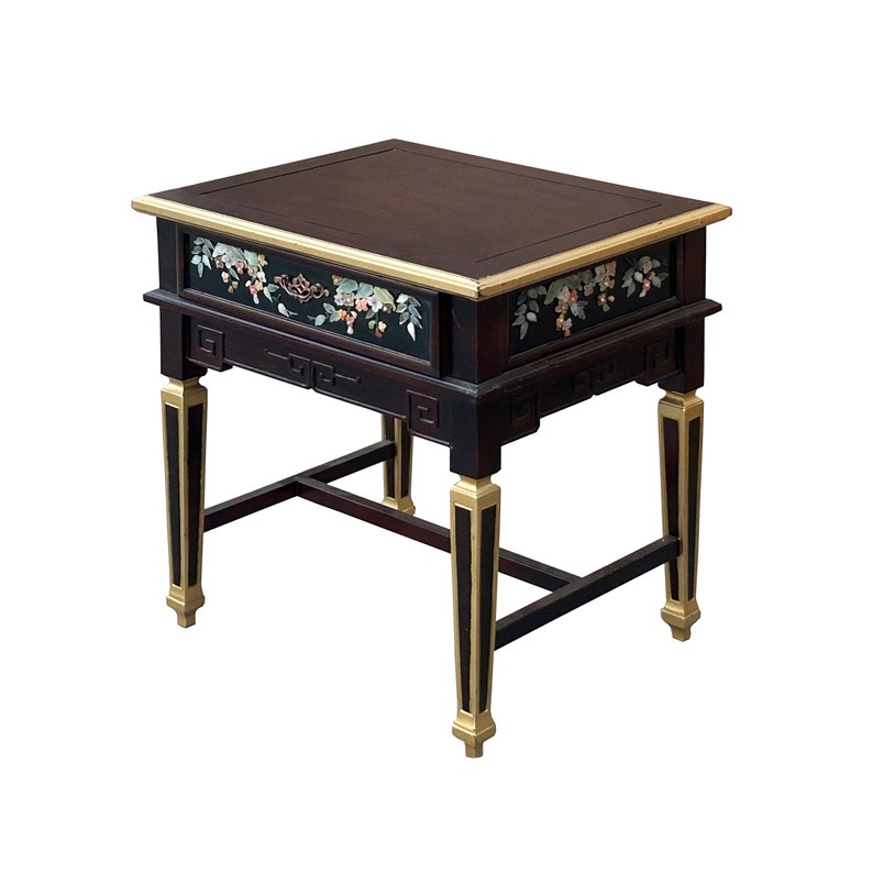 Vintage Chinese Rectangular Color Stone Flower Inlay Accent Side Table ws3583E image 3