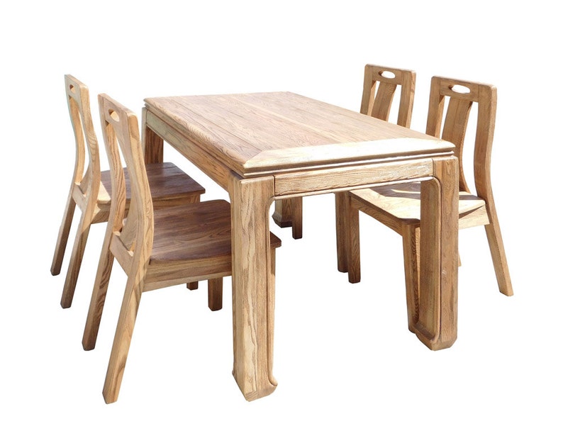 Oriental Light Wood Rectangular Dining Table 4 Chairs Set cs1555E image 1