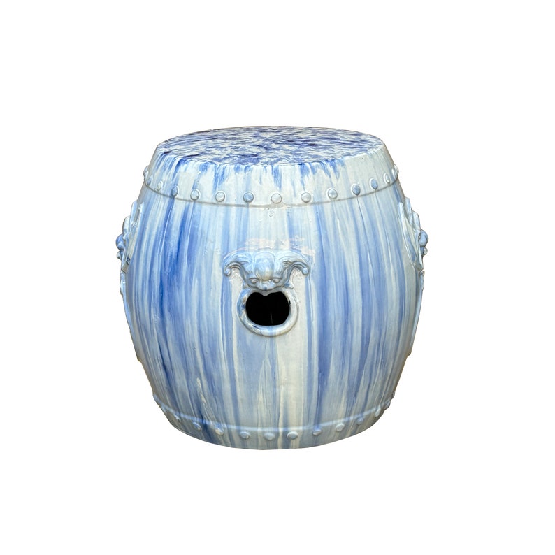 Chinese White Blue Glaze Bat Fortune Coin Pattern Round Ceramic Garden Stool cs7809E image 7