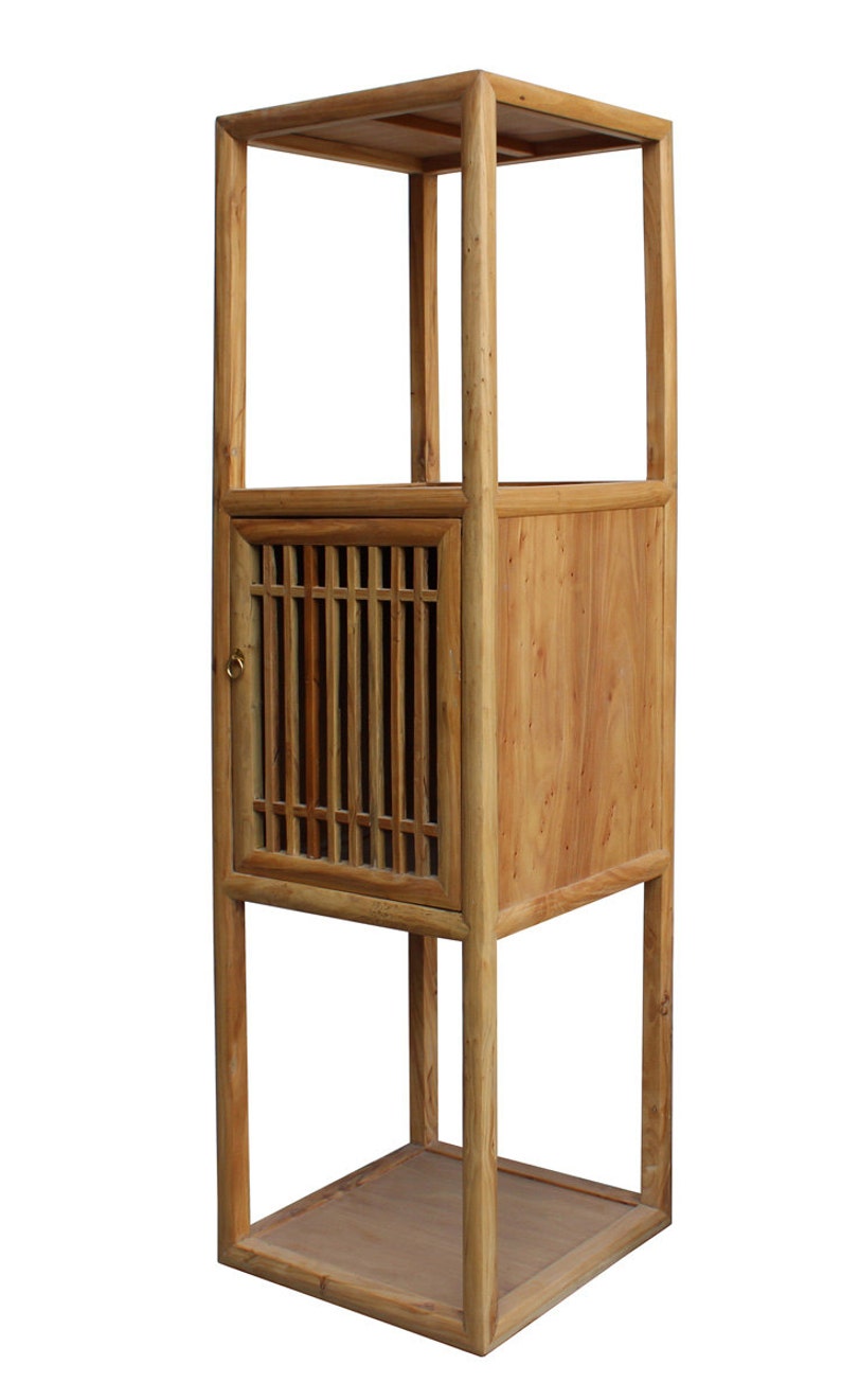 Chinese Raw Wood Slim Narrow Tall Open Display Storage Corner Cabinet cs2250E image 2