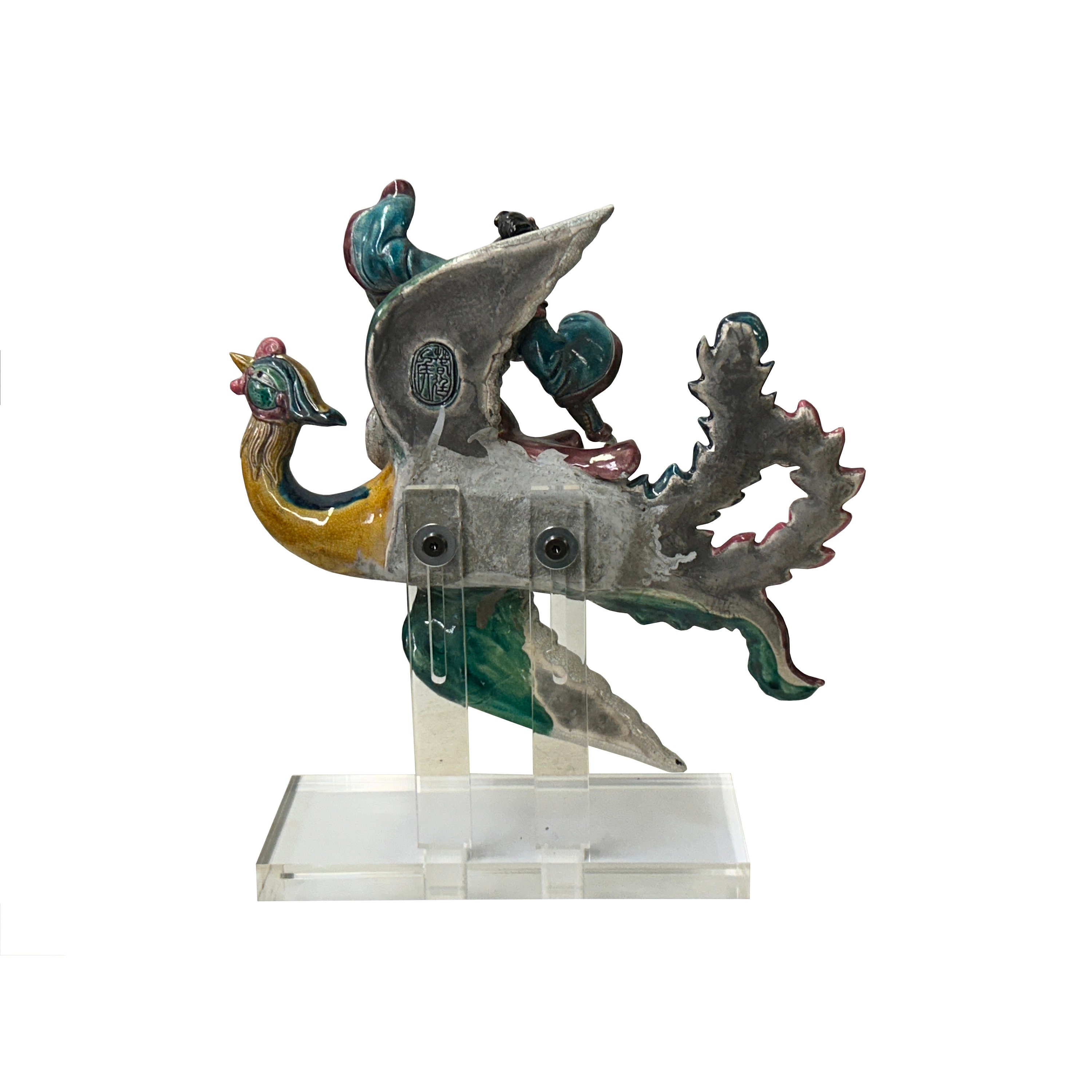 絵画 flk040098 Chinese Vintage Color Ceramic Warrior Riding Phoenix Figure