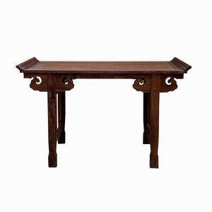 Chinese Brown Natural Wood Point Edge RuYi Apron Altar Console Table cs7730E image 3